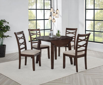 Barton - 5 Piece Round Wood Dining Table Set - Dark Brown