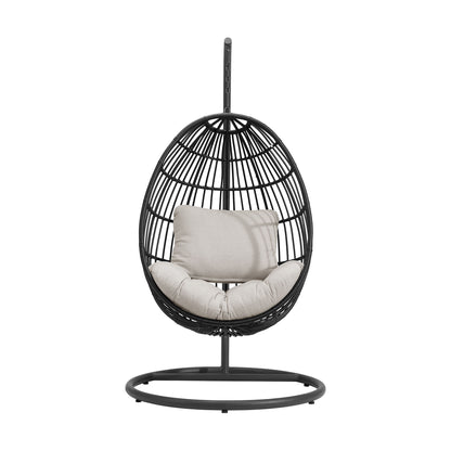 Playa - Swing Egg Chair With Base And Pillar - Dark Gray / Beige