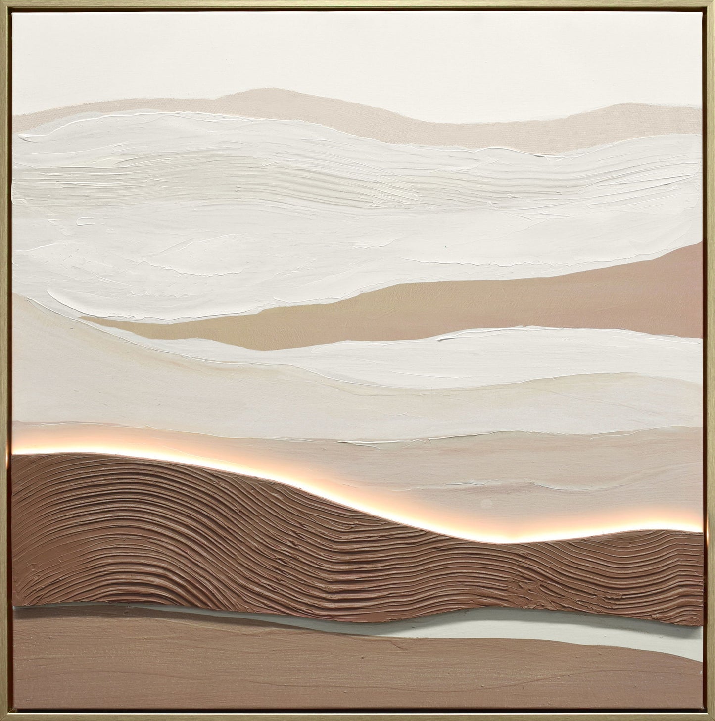 "Desert Glow II" Hand-Embellished LED In Frame - Beige / Brown / White
