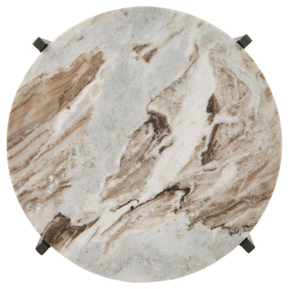 Noemie - Round Marble Top Accent Side Table - White And Gunmetal