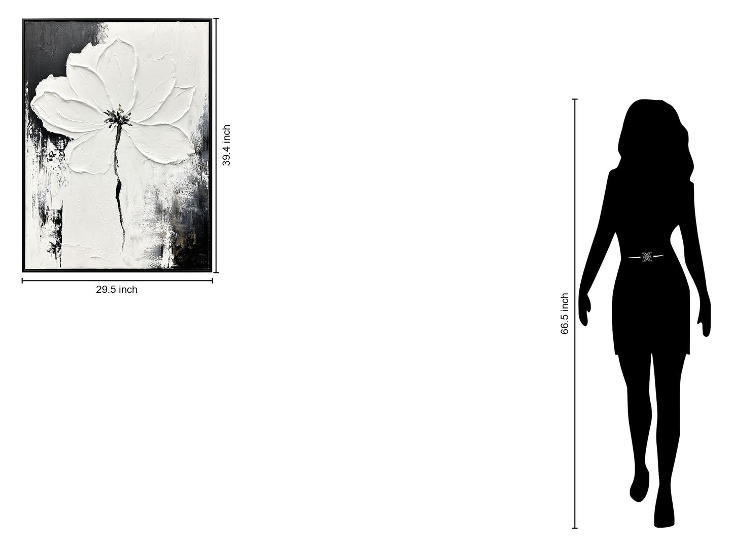 "Monochrome Blossom" Hand-Painted Canvas In Frame - Black / White