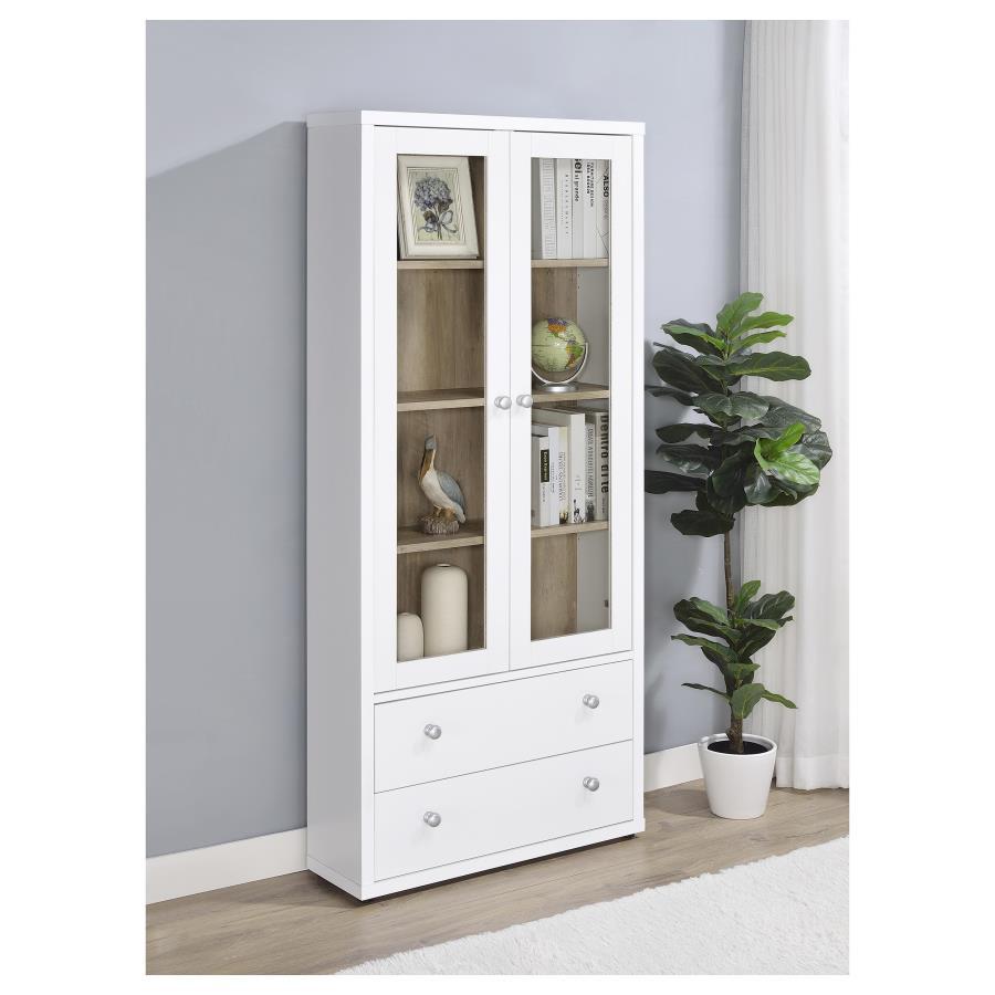 Hawthorne - 4-Shelf Glass Door Tall Cabinet With Drawers