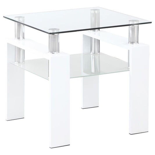 Dyer - Square Glass Top End Table With Shelf - White