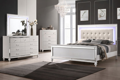 Valentino - Queen 4 Piece Bedroom Set(Bed, Dresser, Mirror, Chest) - White