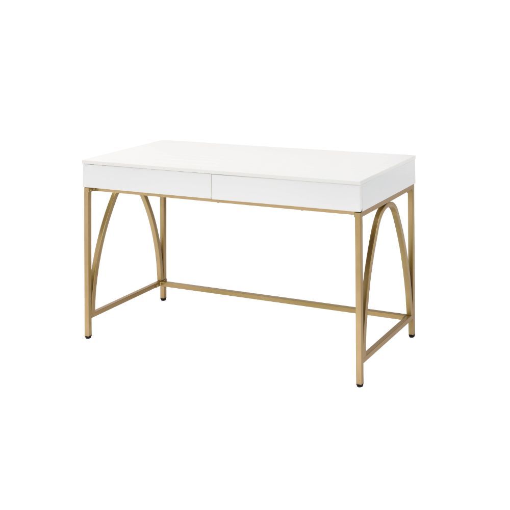 Lightmane - Writing Desk (Same Ac00900) - White High Gloss & Gold
