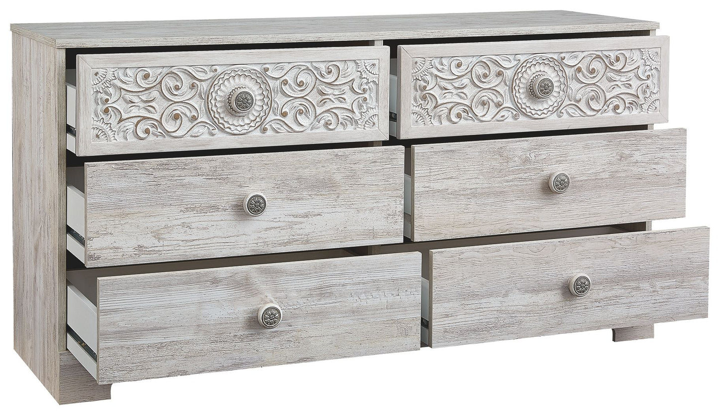 Paxberry - Whitewash - Six Drawer Dresser - Vinyl-Wrapped