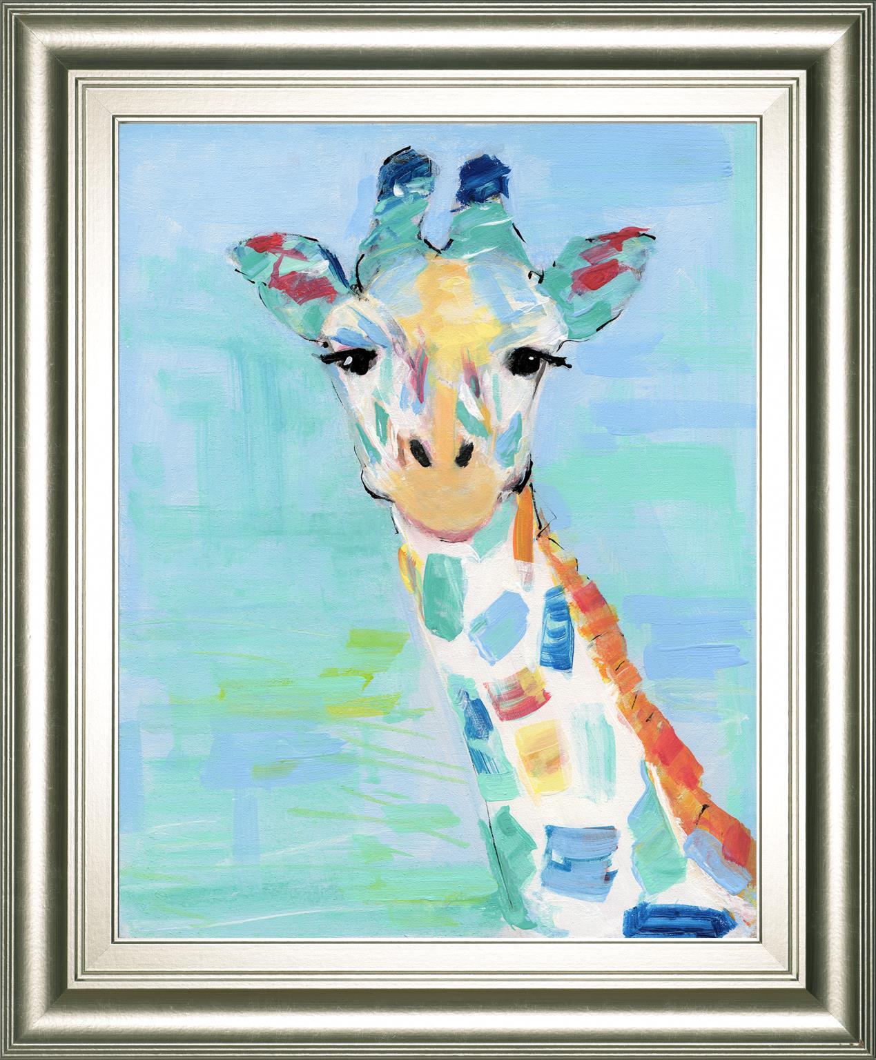 22x26 Cool Giraffe By Sally Swatland - Light Blue