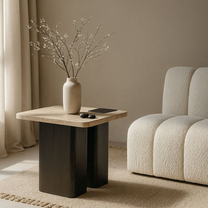 Ravenna - Genuine Travertine Top And Oak Wood Base Table