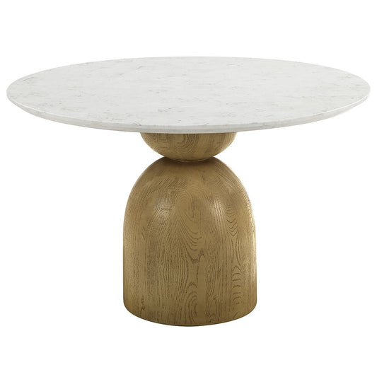 Kala - Round Dining Table With Marble Top - Natural Marble Top & Oak
