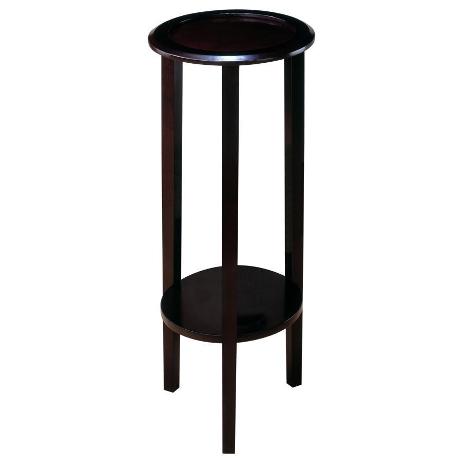 Kirk - 1-Shelf Round Wood Plant Stand Side Table - Espresso