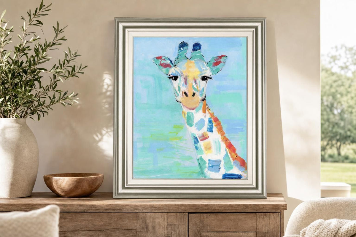 22x26 Cool Giraffe By Sally Swatland - Light Blue