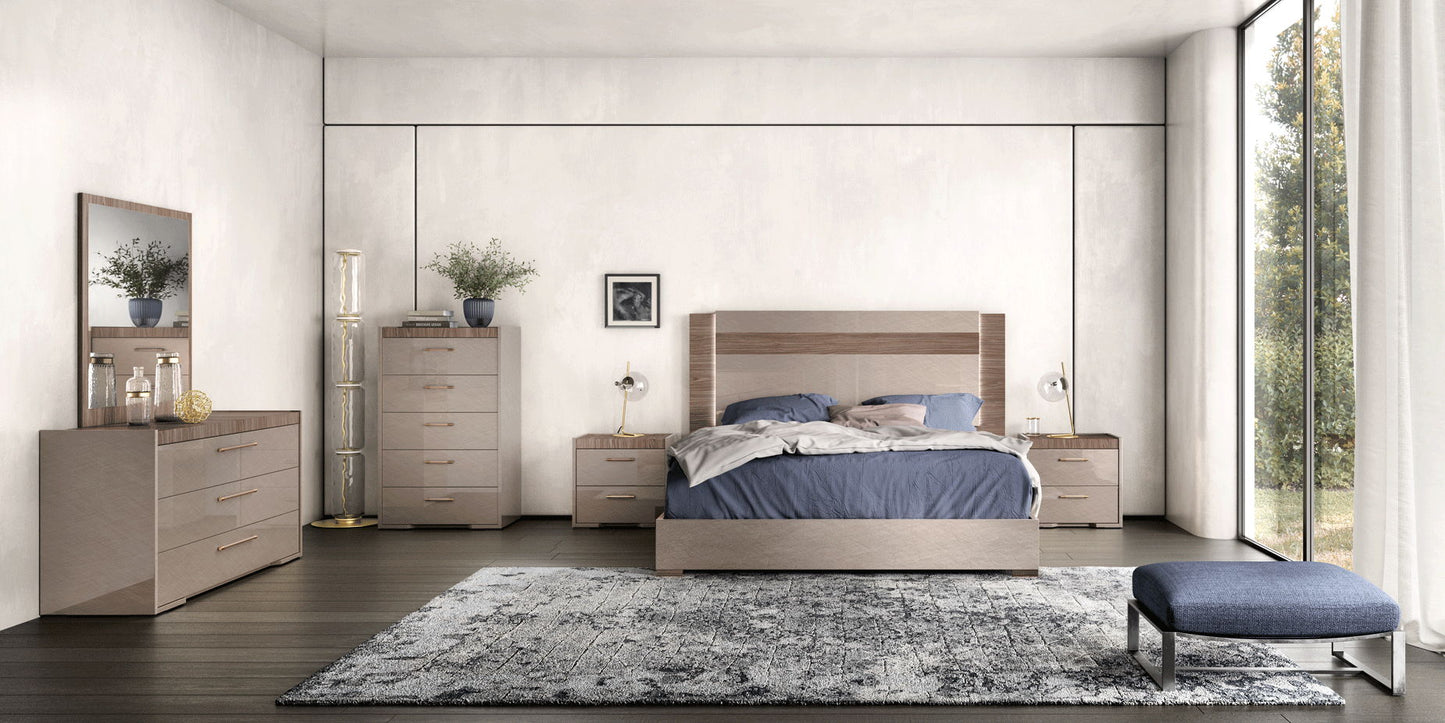 Nora - Queen Size Bed With Light - Light Beige / Light Brown