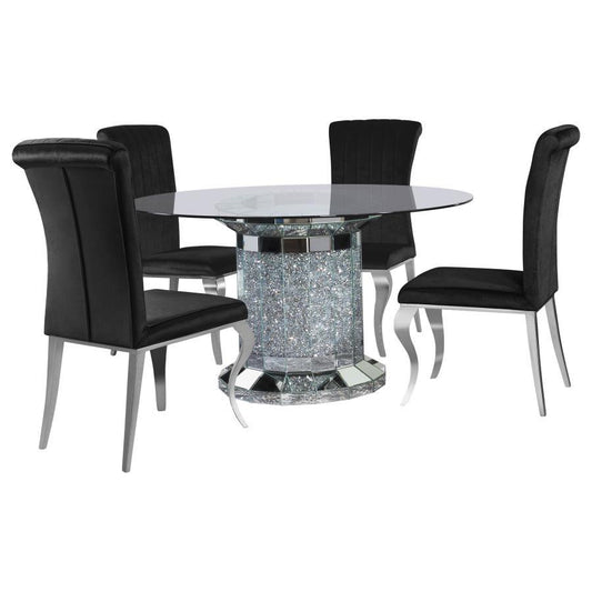 Ellie - Mirrored Pedestal Dining Table Set