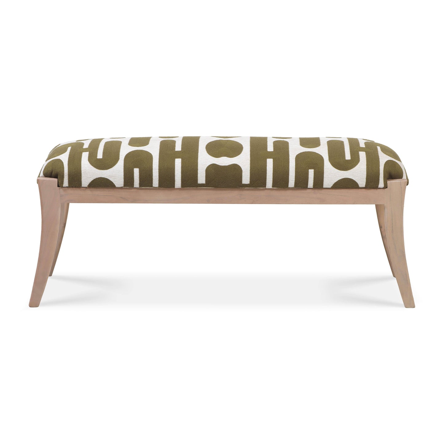 Arielle - Embroidered Bench - Olive / White