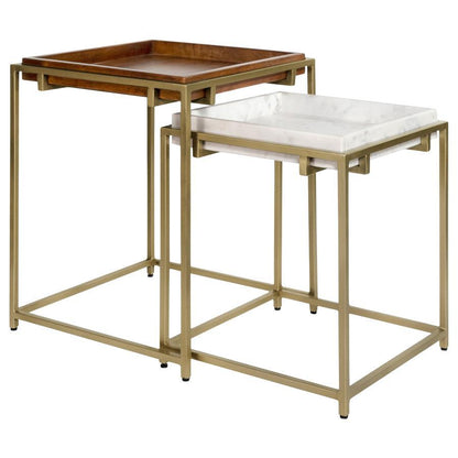 Bolden - 2 Piece Wood And Marble Top Nesting Table Set - Gold