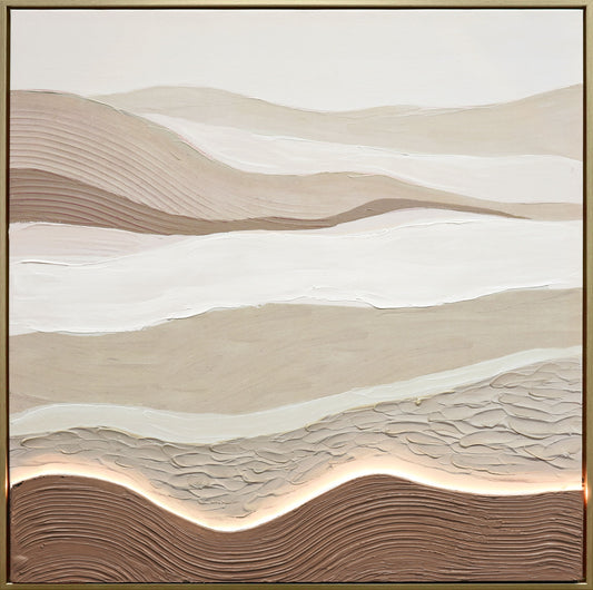 "Desert Glow I" Hand-Embellished LED In Frame - Beige / Cream