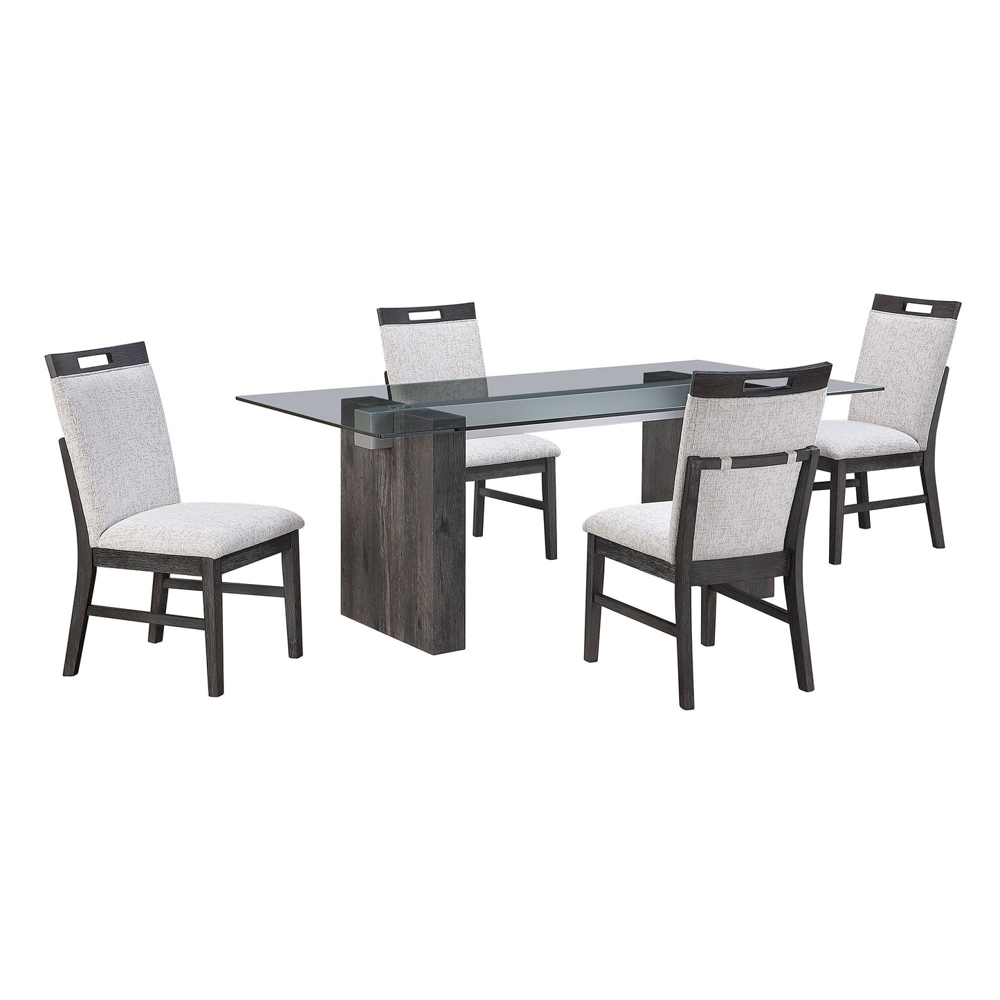 D4238 - 9 Piece Dining Room Set (Dining Table And 8 Dining Chairs) - Clear / Dark Brown / Light Gray
