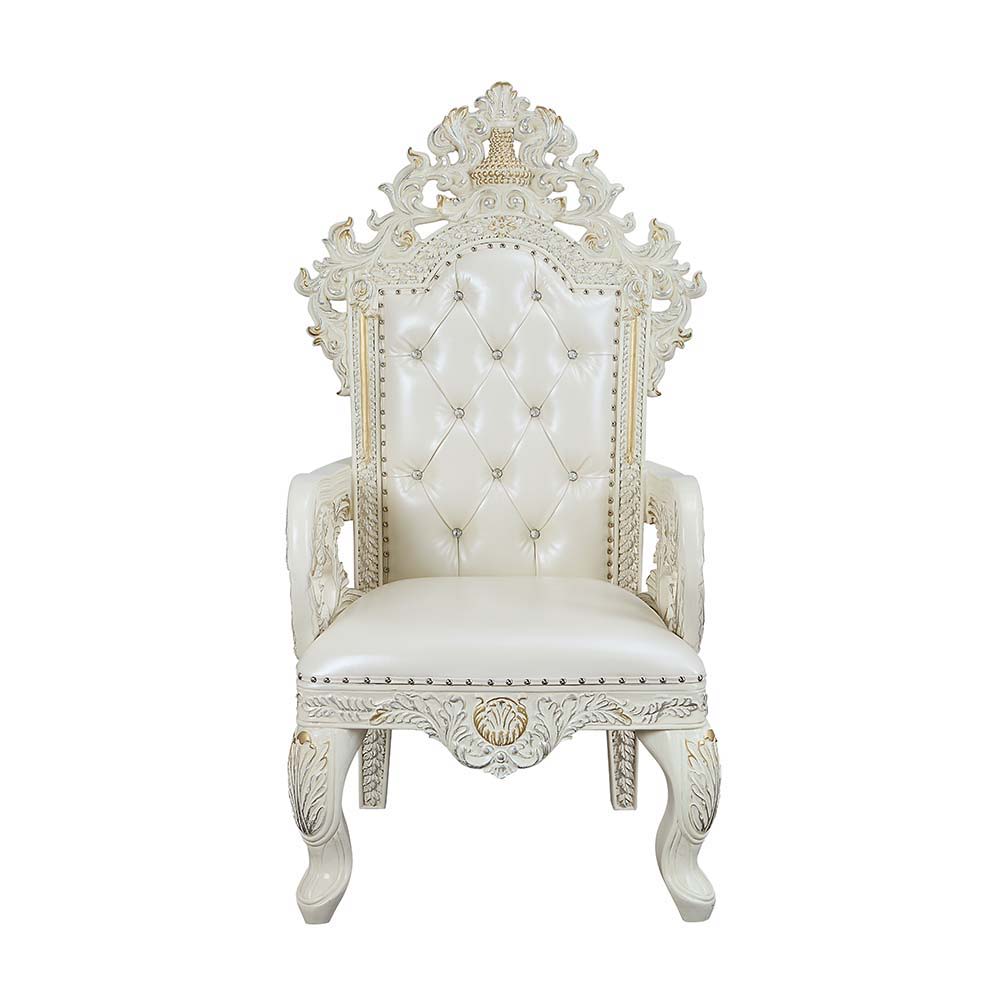 Adara - Arm Chair (Set of 2) - Pearl White Synthetic Leather & Antique White