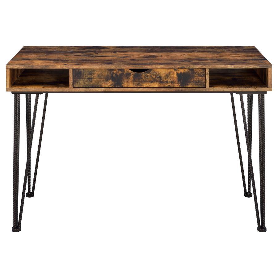 Olvera - 1-Drawer Writing Desk - Antique Nutmeg And Dark Bronze