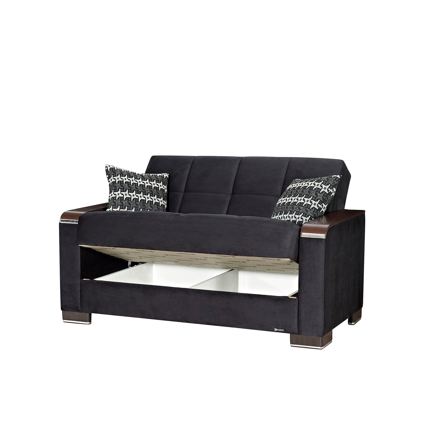 Ottomanson Armada X - Upholstered Convertible Wood Trimmed Loveseat With Storage - Microfiber