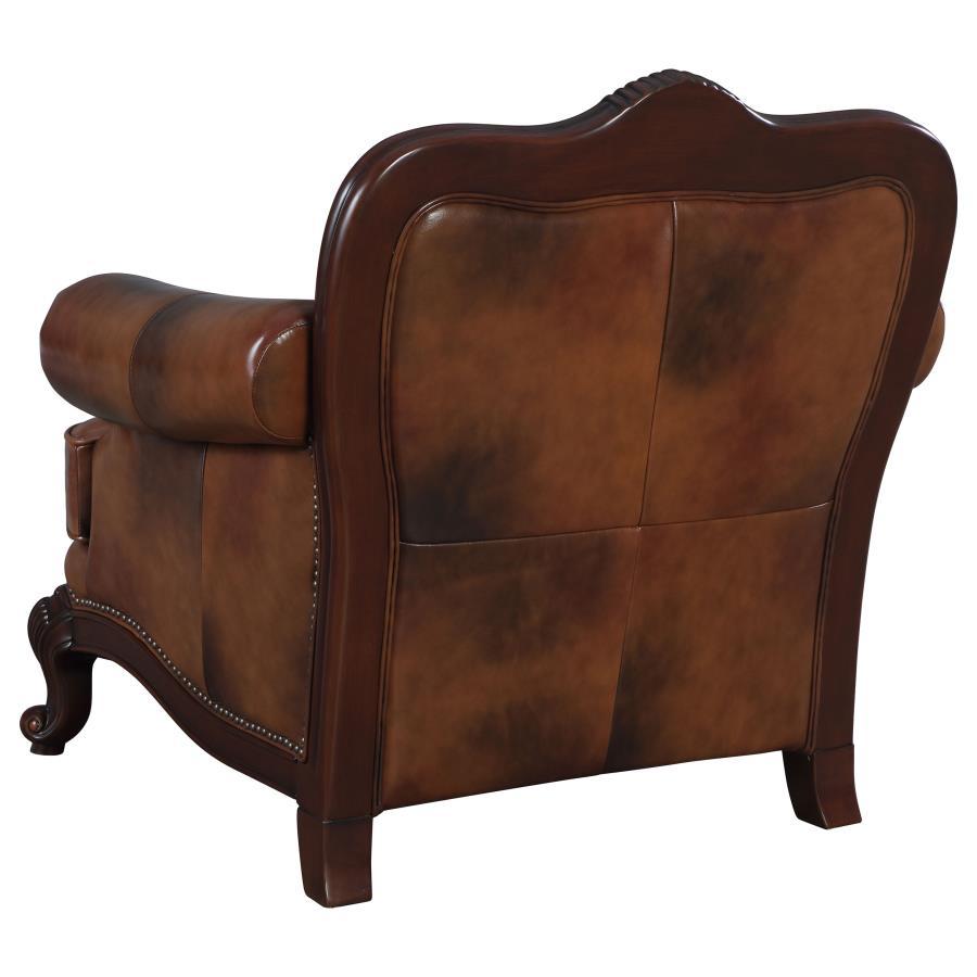 Victoria - Full Leather Upholstered Rolled Arm Chair - Brown