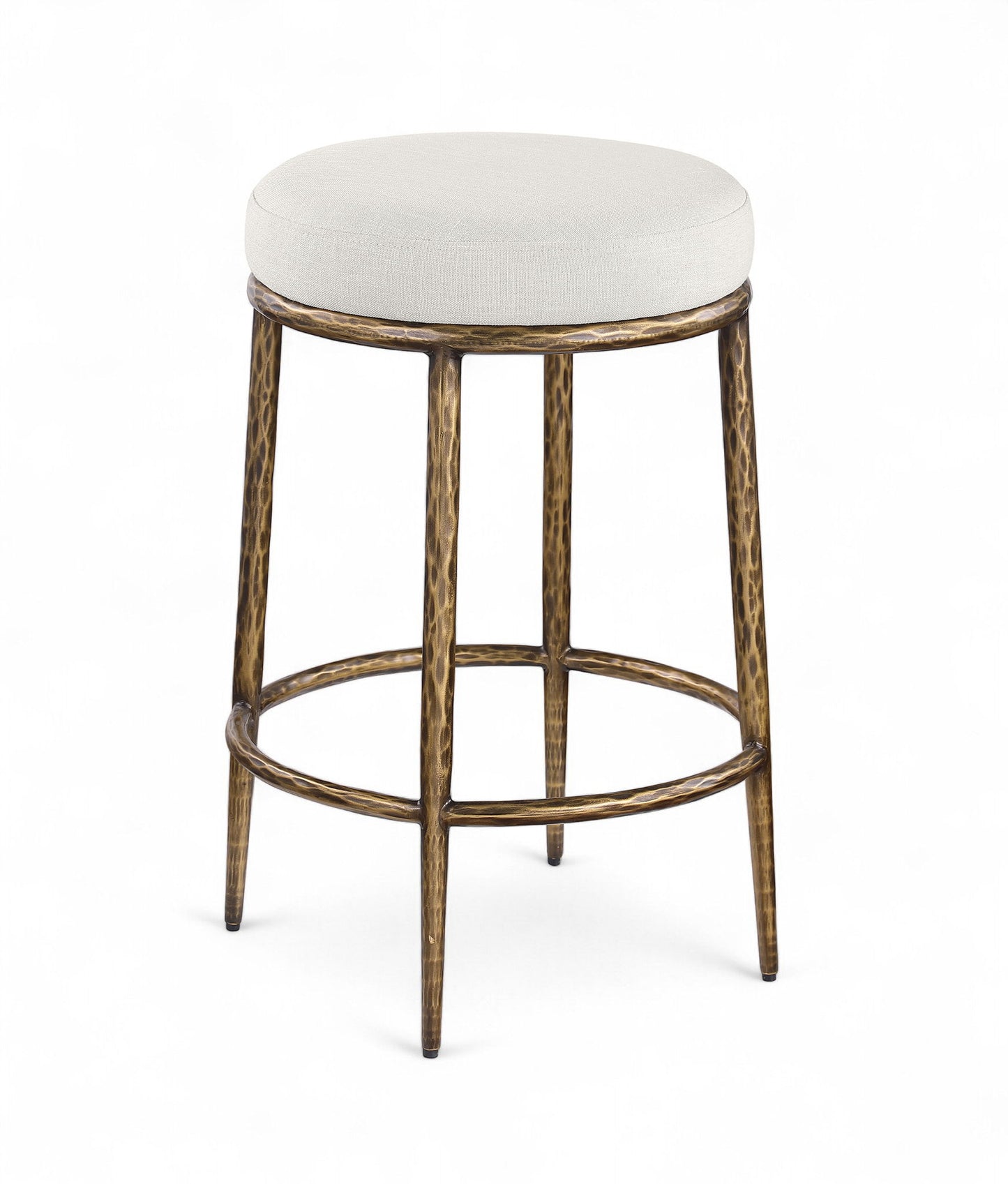 Ferro - Linen Textured Performance Fabric Upholstered Backless Counter Stool - Cream / Brushed Gold