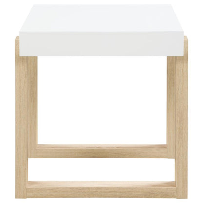 Pala - Rectangular End Table - White High Gloss And Natural