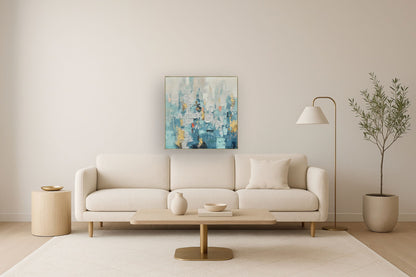 Icy Skyline Dream - 35" x 35" Framed Wall Art - Beige