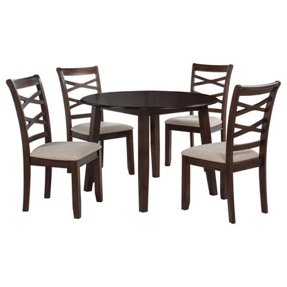 Barton - 5 Piece Round Wood Dining Table Set - Dark Brown