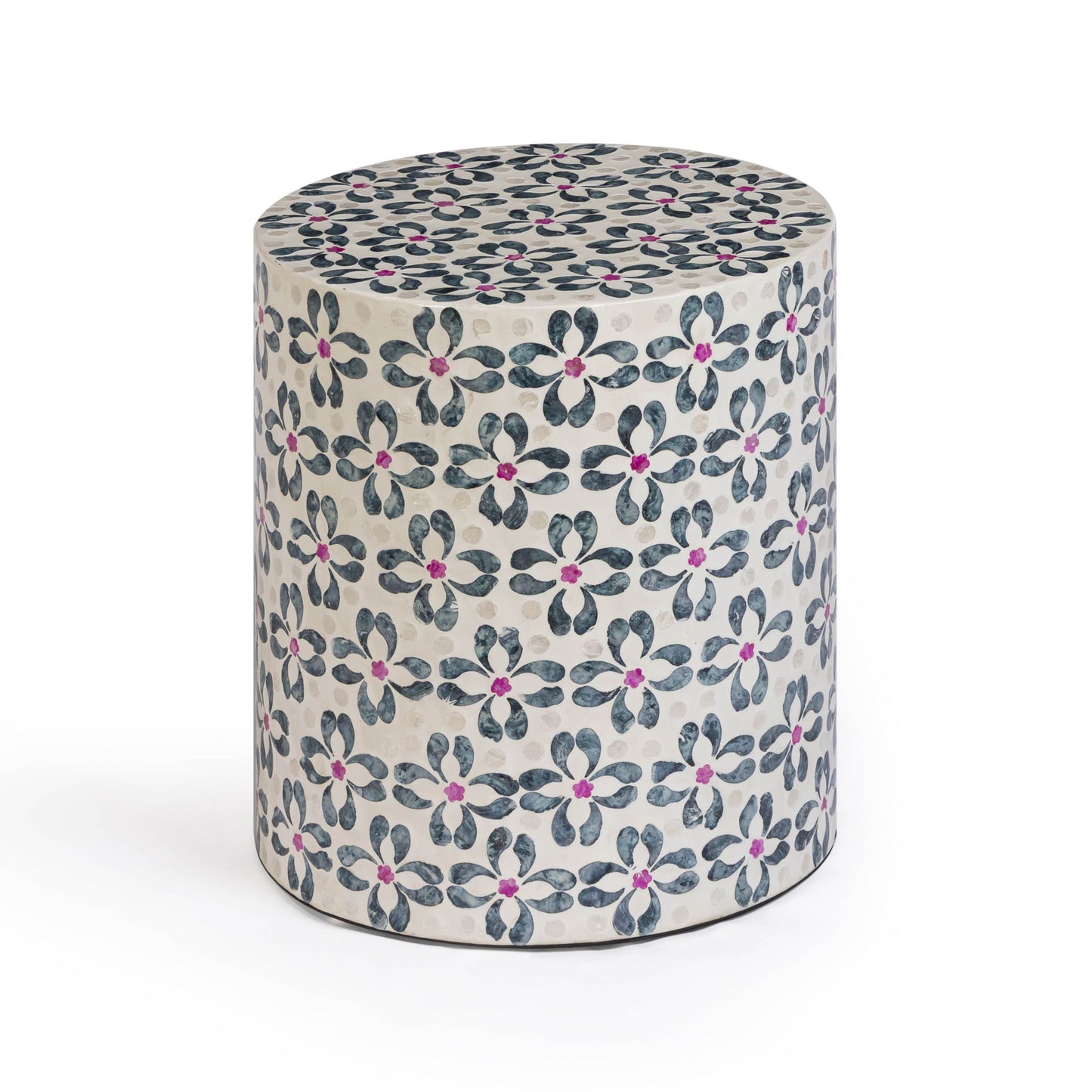 Lorna - Capiz Shell Motif Stool - Aqua Floral