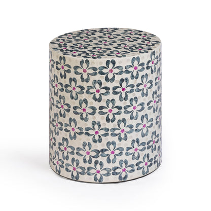 Lorna - Capiz Shell Motif Stool - Aqua Floral