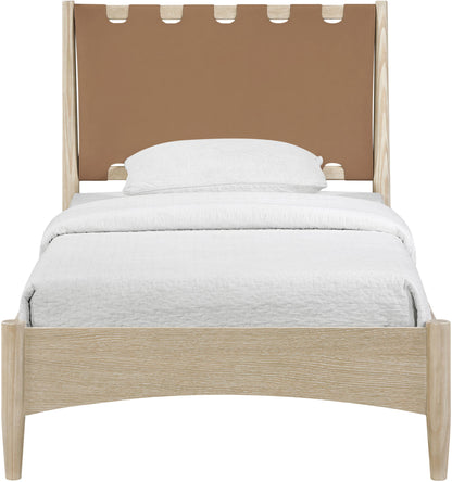 Santos - Vegan Leather Headboard And Wood Bed - Waxed Natural Frame