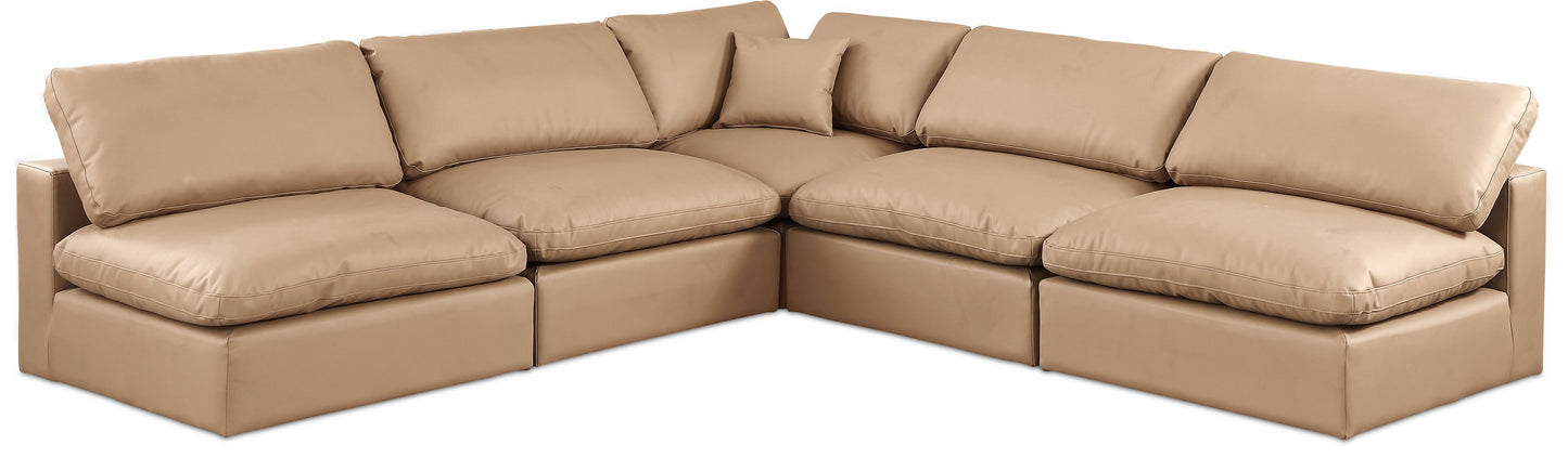 Comfy - 5 Piece Faux Leather Modular Corner Armless Sectional - Tan