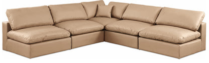Comfy - 5 Piece Faux Leather Modular Corner Armless Sectional - Tan