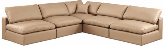 Comfy - 5 Piece Faux Leather Modular Corner Armless Sectional - Tan