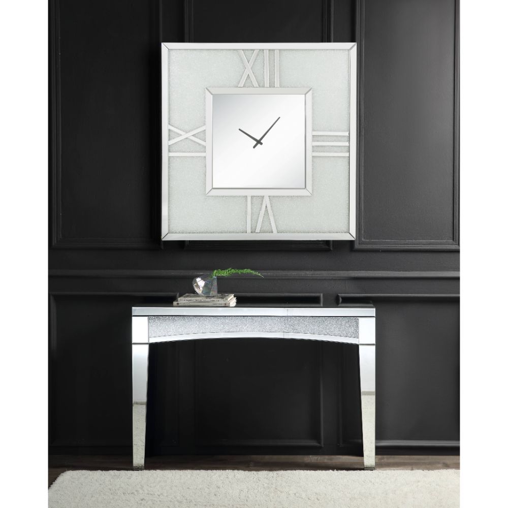 Noralie - Wall Clock With LED - Mirrored & Faux Diamonds