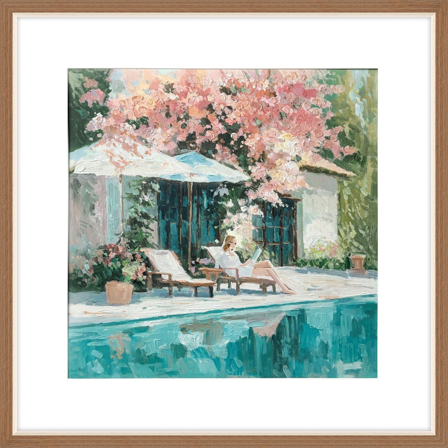 Poolside Blossom II Hand-Embellished Print In Frame - Green