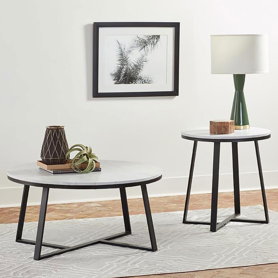 Hugo - Metal Base Round End Table - White And Matte Black