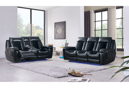 U0700 - Velvet Power Reclining Sofa / Power Console Reclining Loveseat - Blanche Black / Velvet