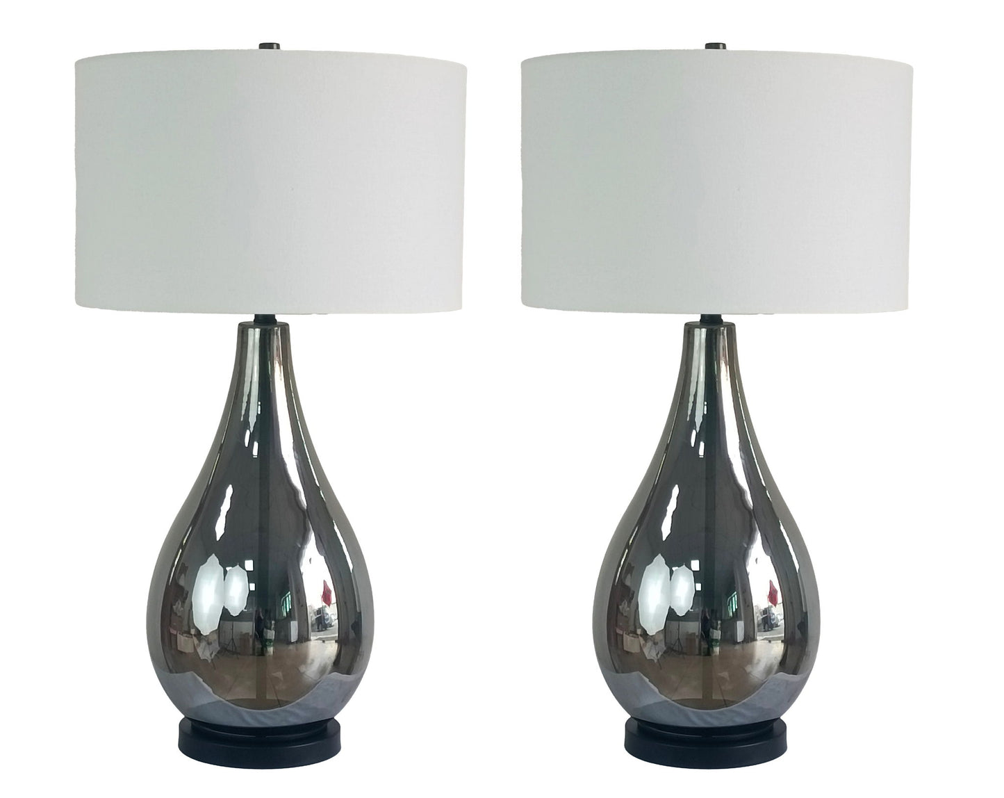 Smoke Pearl Essence Glass & Metal Table Lamp (Set of 2) - Smoke Pearl / Matte Black