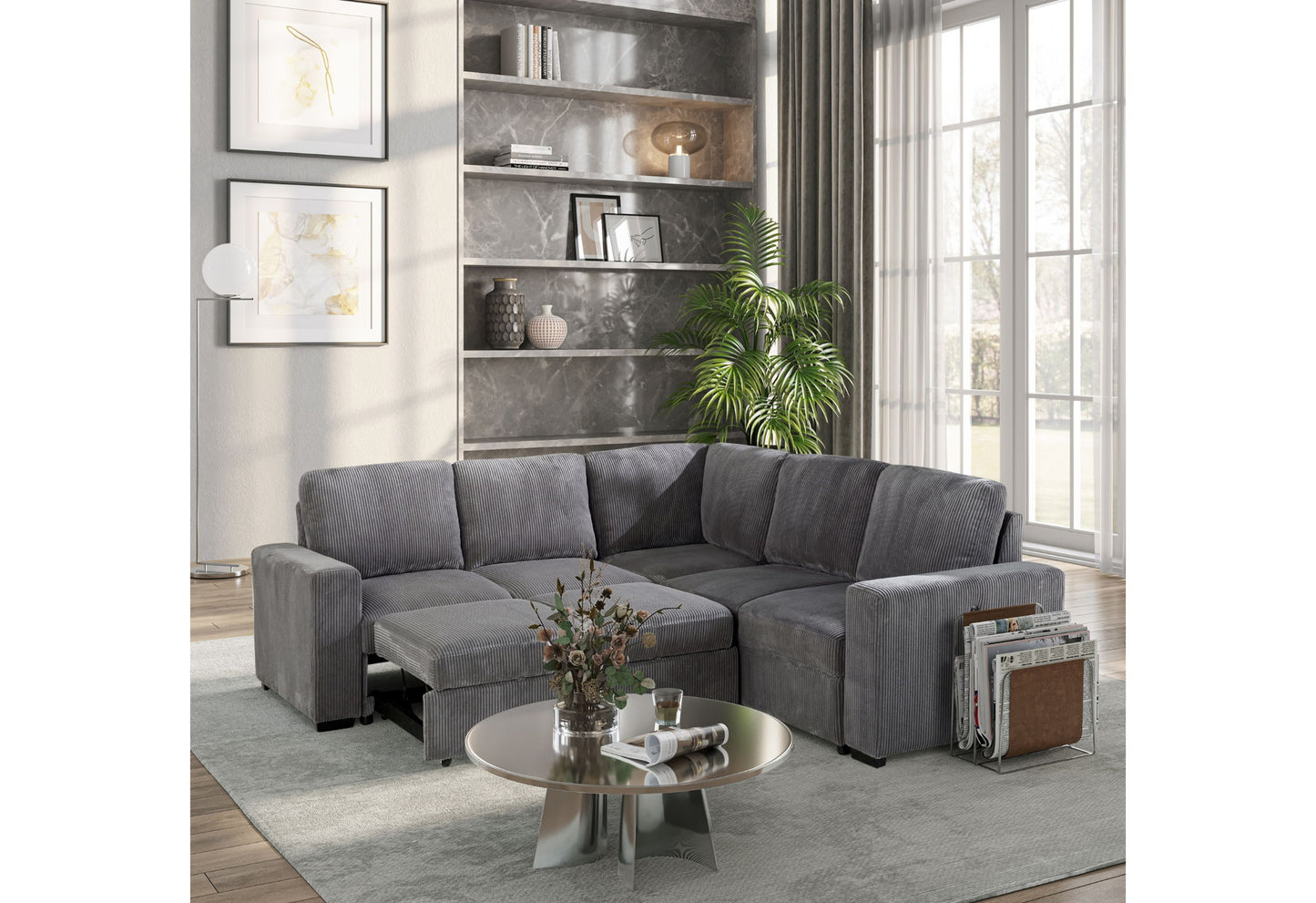 U2660 - Sectional Without Chaise And With Pull Out Sofa Bed - Gray