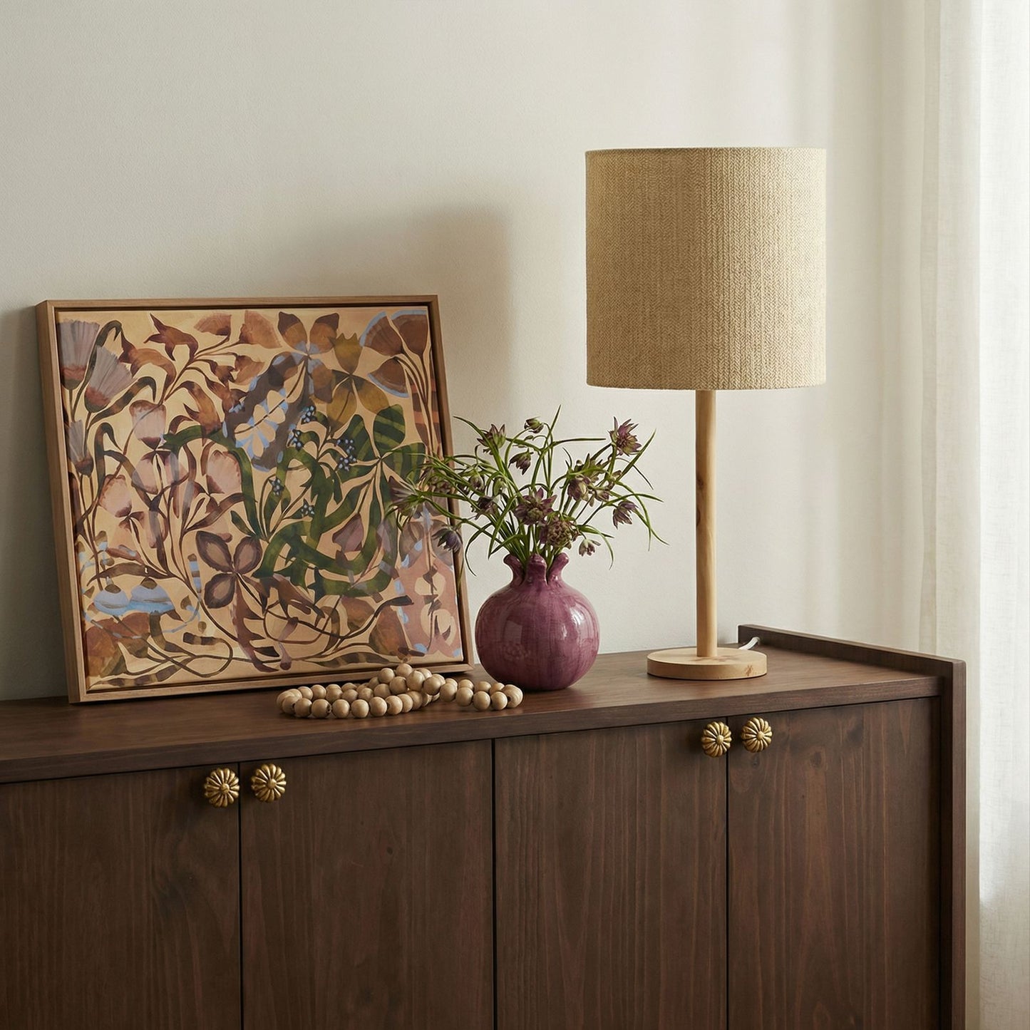 Lamia - Burl and Raffia Designer Table Lamp - Natural