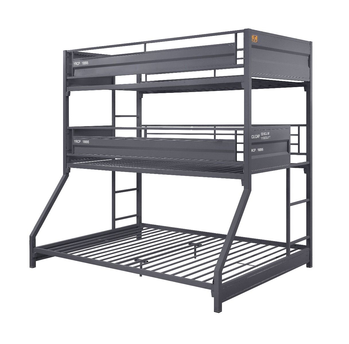 Cargo - Twin Over Twin Over Full Bunk Bed - Gunmetal
