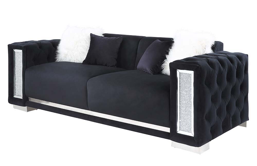 Trislar - Sofa With 4 Pillows (Same 52525) - Black Velvet