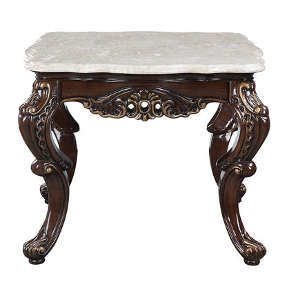 Benbek - End Table - Marble & Antique Oak Finish