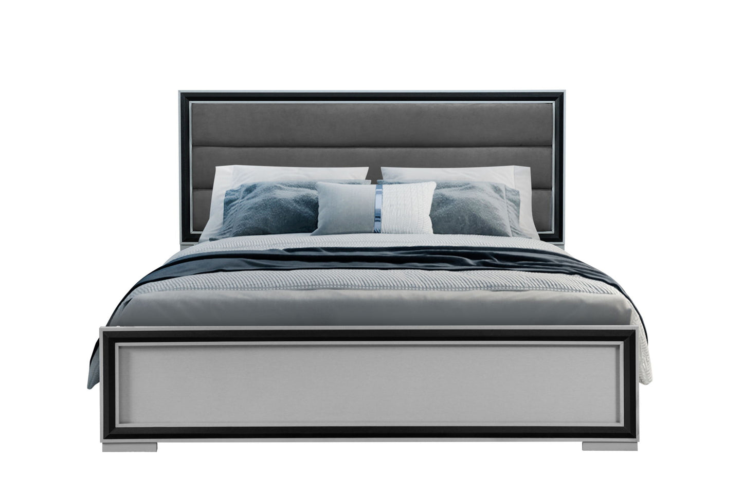 Amelia - 4 Piece Full Bedroom Set (Full Bed With LED, Dresser, Mirror And Nightstand) - Black / Gray