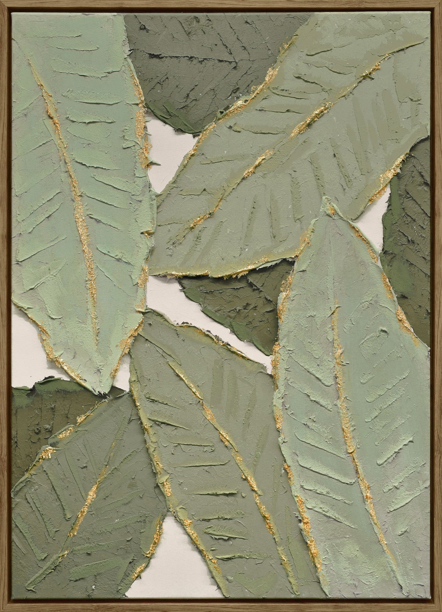 "Verdant Essence I" Hand-Embellished Canvas In Frame - Green / Gold / Wood