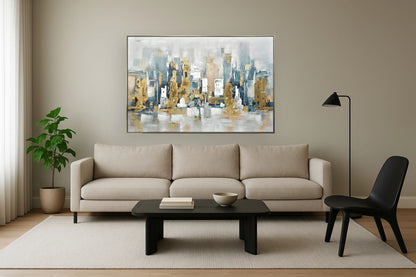 Urban Gold Reflection - 39" x 59" Framed Wall Art
