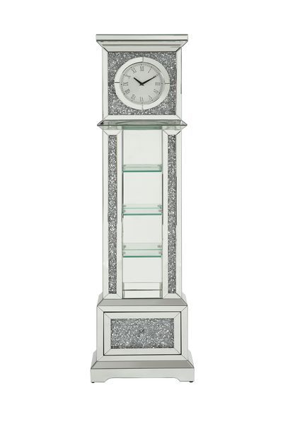 Noralie - 63" Standing Grandfather Clock With LED - Mirrored & Faux Diamonds