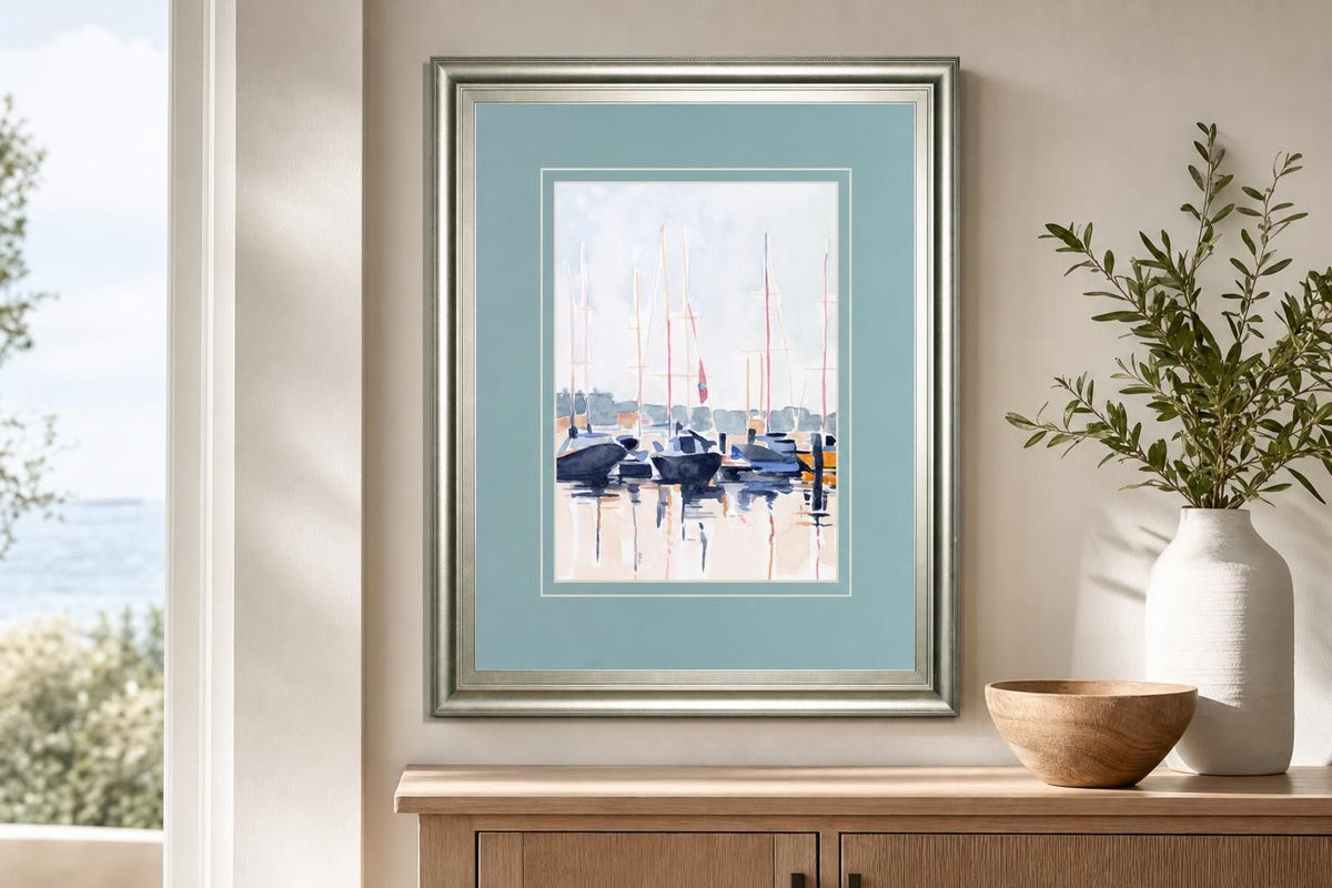 34x40 Watercolor Boat Club II By Emma Scarvey - Light Blue